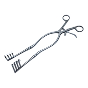 Beckman Retractor With Overall Length 12 1/4" (310mm) With Hinged Blades 4x4 Blunt Prongs Blades Are (B) 1" (25mm) Depth x (A) 2" (50.5mm) Height Maximum Opening: 5 3/4" (145mm)  Hinged Arm Length 3 3/4" (94mm) 